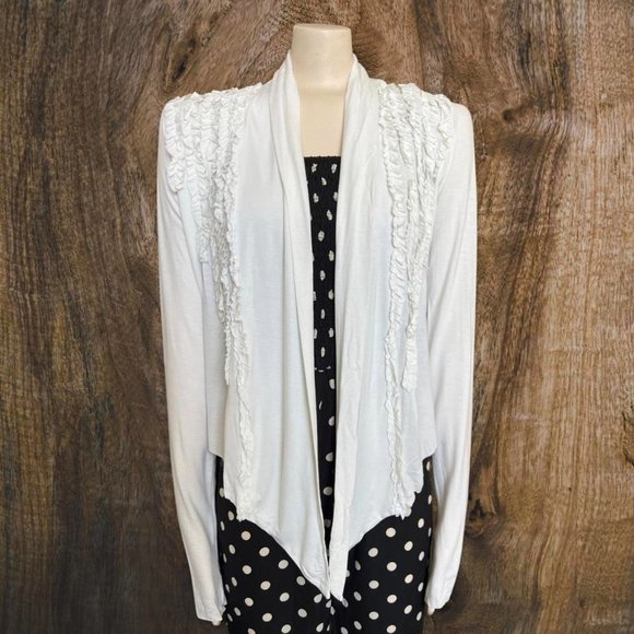 Bailey 44 White Ruffle Cropped Cardigan Medium (fits more like a small) - Picture 2 of 4